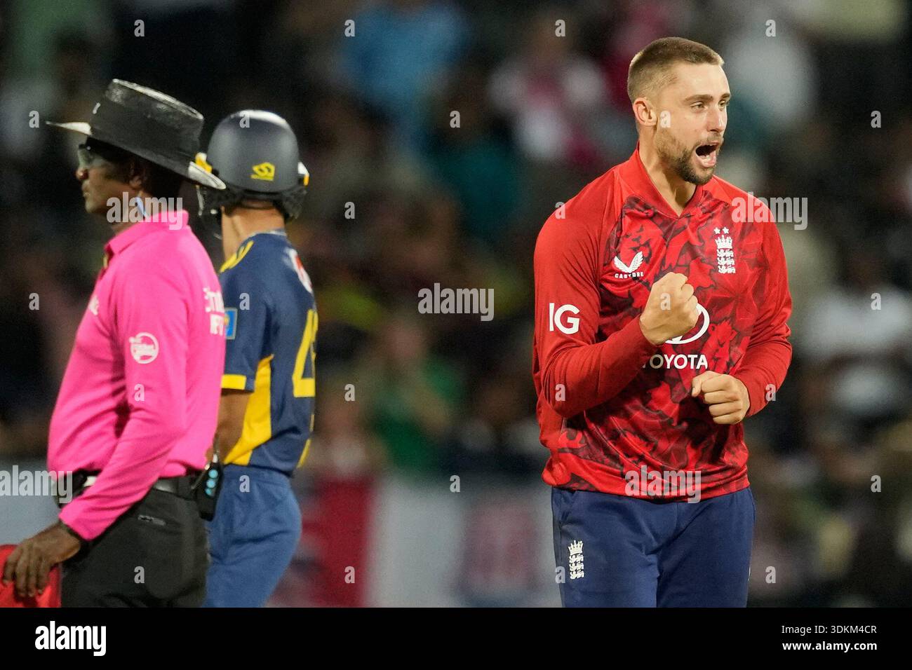 England's Will Jacks celebrates the dismissal of Sri Lanka's Kamil ...