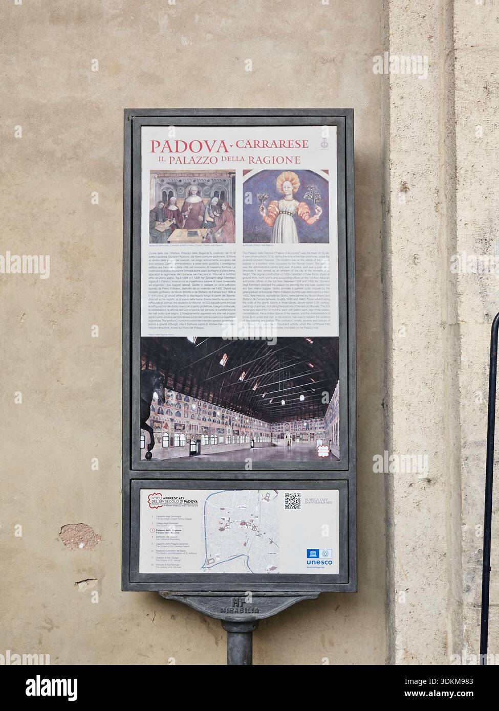 The street sign marking Palazzo della Ragione in Padua, Italy ...