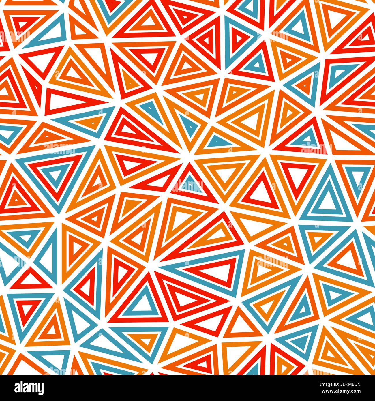Triangulation geometric shapes background. Medium triangles size. Multiple repeated inner triangles. Multicolored style. Repeatable pattern. Stock Vector