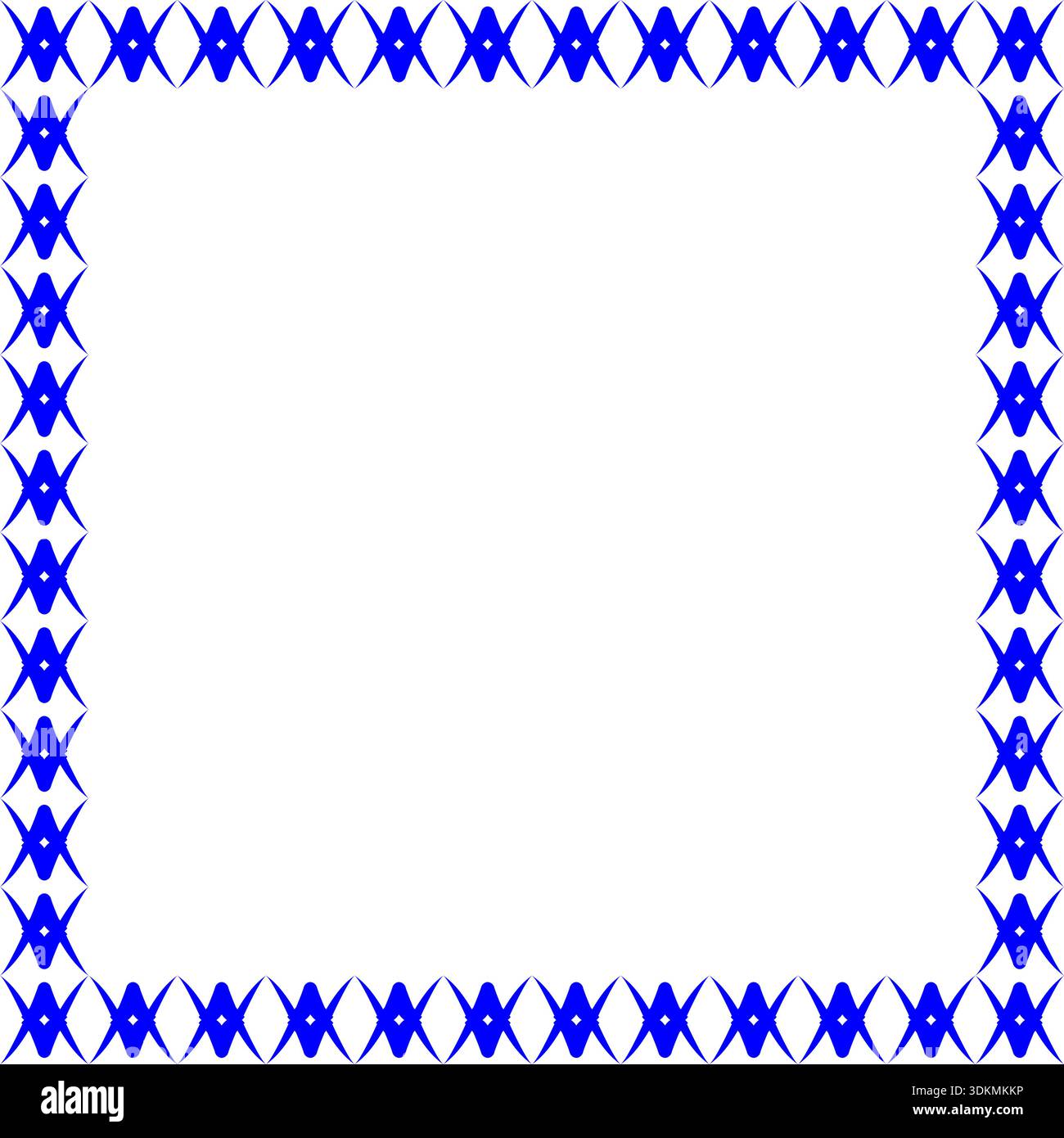 Minimalist Blue Border Design Featuring Repeating Four-Pointed Geometric Starburst Motifs Arranged in a Square Frame for Decorative Templates Stock Vector
