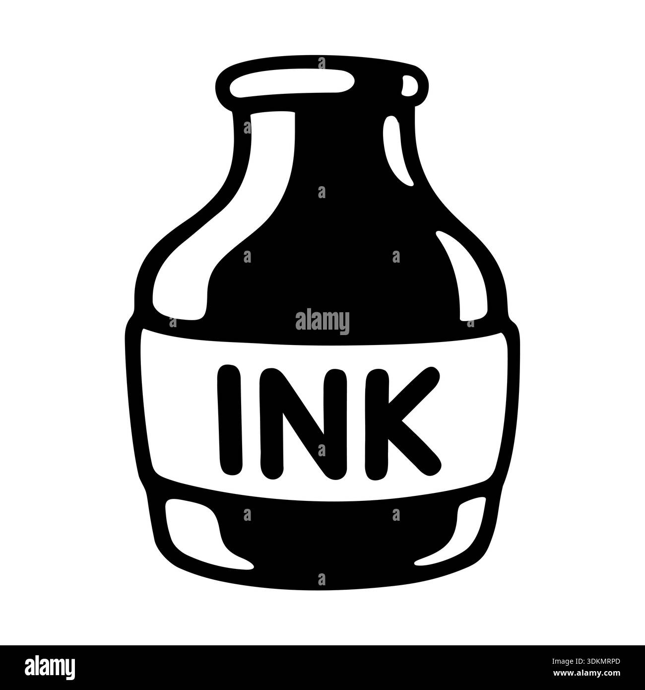 Black and white ink bottle drawing, hand drawn icon or logo. Retro ...