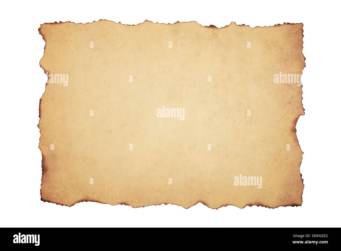 Empty Old Parchment with Burned Edges Isolated on White Background Stock Photo