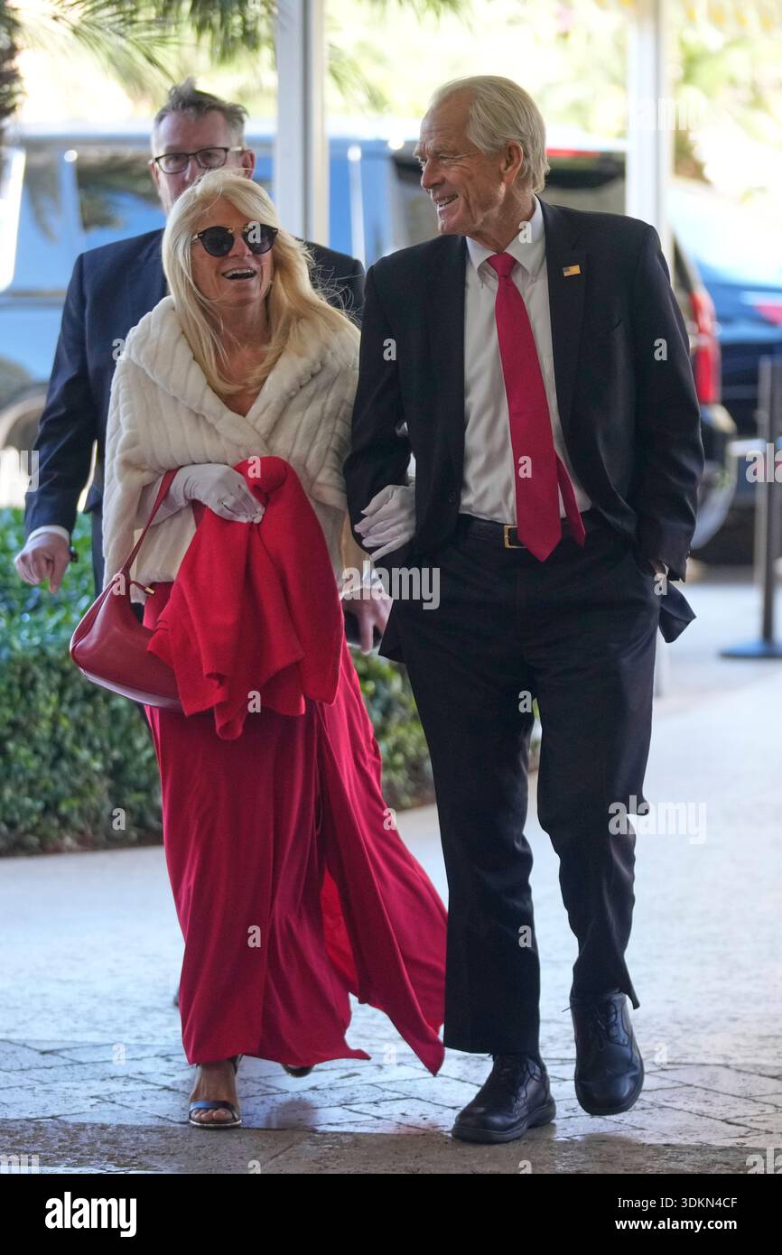 Peter Navarro and Bonnie Brenner arrive at The Mar-a-Lago Club, Sunday ...