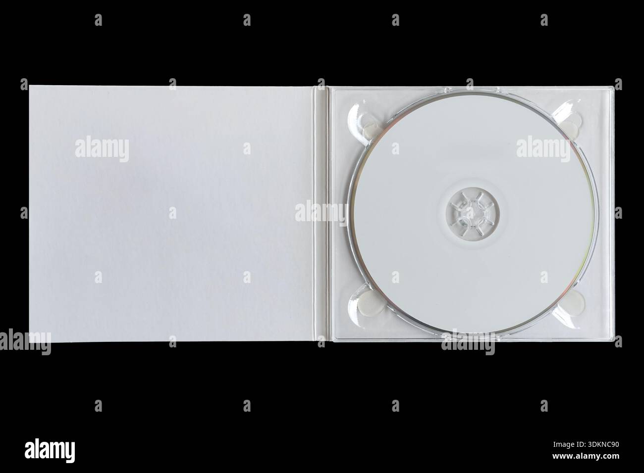 CD in white cardboard sleeve with plastic tray. Compact disc packaging template. Stock Photo