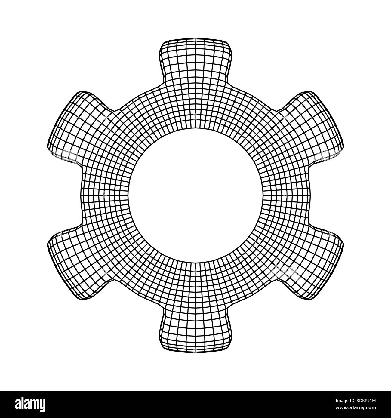 Monochrome Wireframe Grid Gear Cog. Abstract Geometric Gear Cog Shape ...