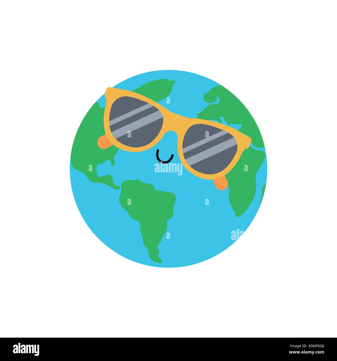 Cute planet Earth wearing yellow sunglasses. Vector flat illustration isolated on a white background. Stock Vector