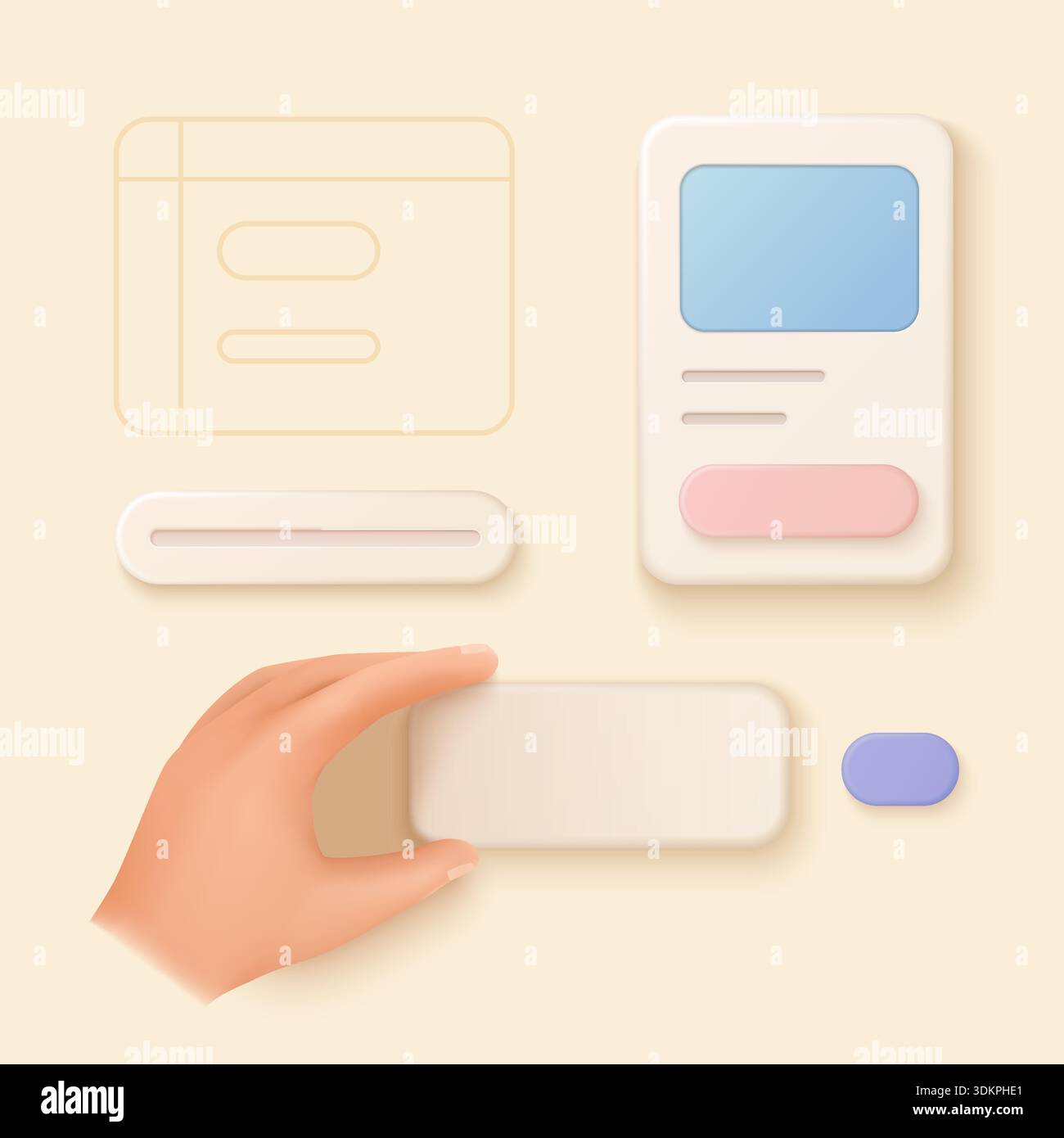 Soft 3d hand arranging pastel ui elements, modern neumorphism web ...
