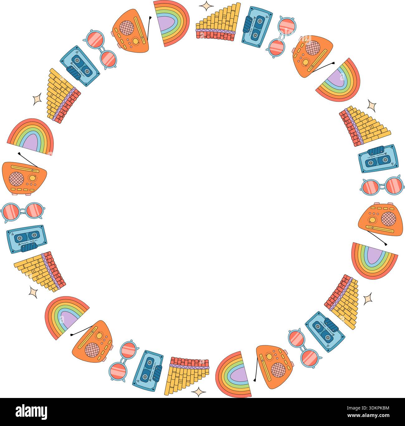 Groovy Retro Butterfly Circle Border Pattern Stock Vector