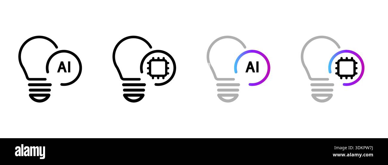 artificial intelligence creative idea and innovation icon lightbulb and processor chip smart thinking deep learning brain power digital creativity in Stock Vector