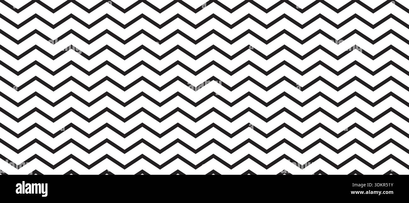 Repeated horizontal zigzag lines. Background with black and white jagged pattern. Parallel serrated stripes texture. Simple geometric print. Vector Stock Vector