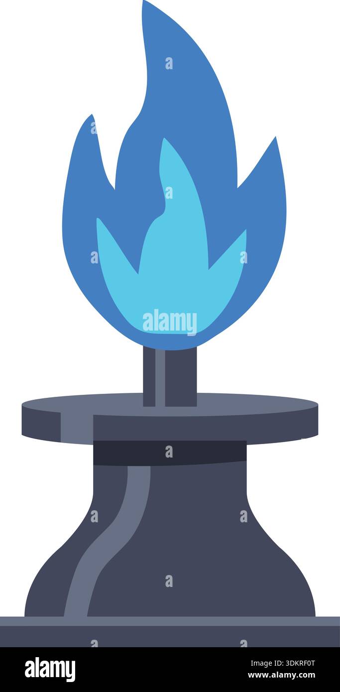 Stylized blue flame rising from a small burner base in a simple flat design Stock Vector