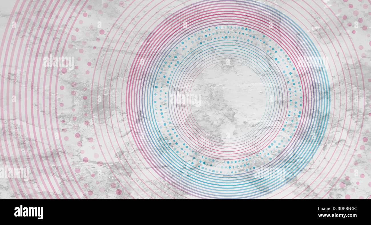 Blue pink concept linear and dotted circles abstract geometric grunge background. Minimal retro vector design Stock Vector