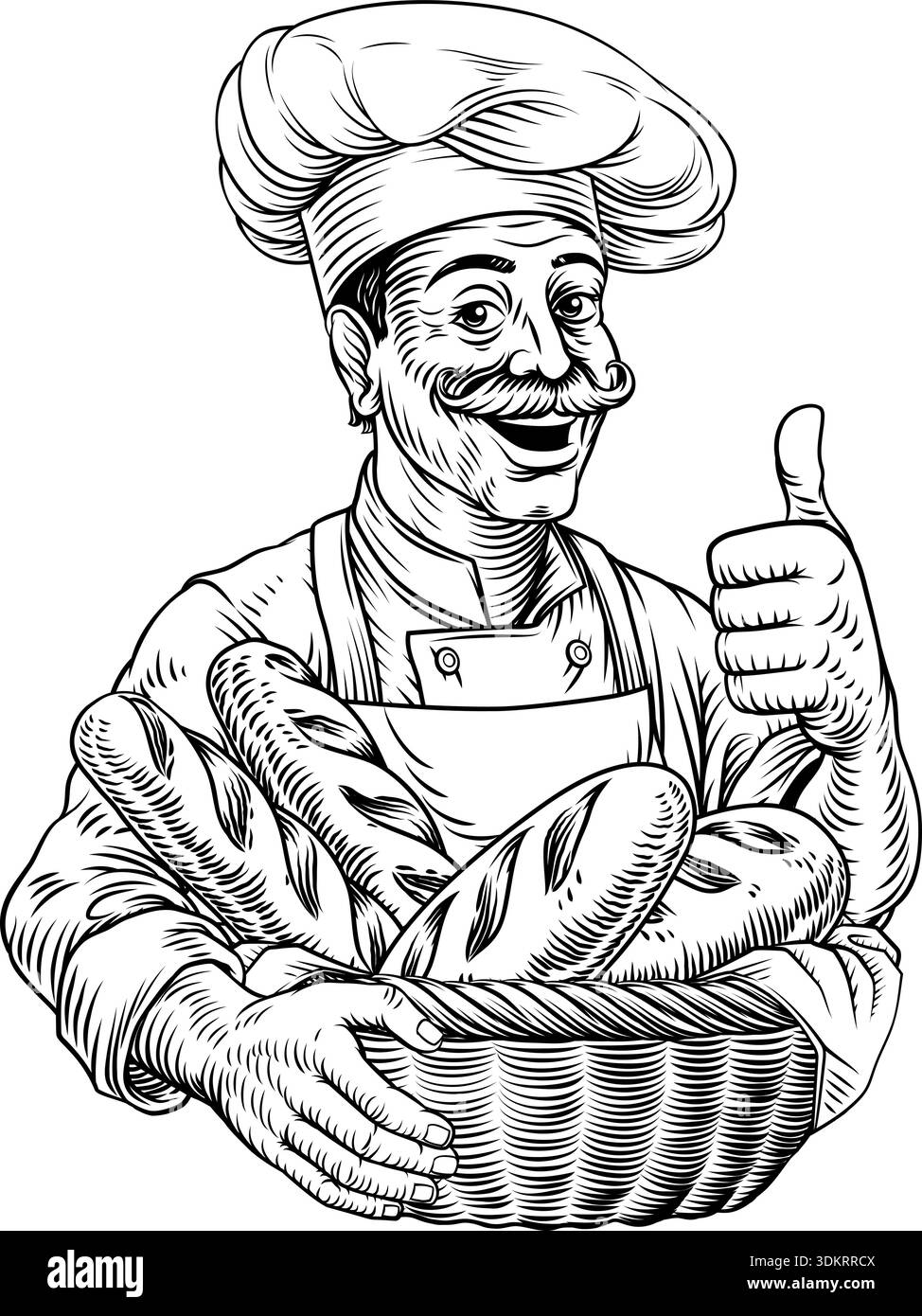 Chef Baker Bread Loaves Basket Bakery Illustration Stock Vector