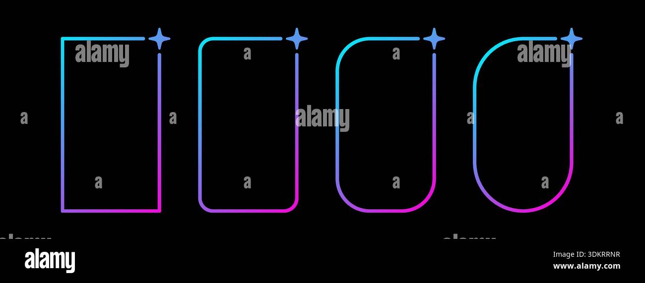 AI gradient rectangle story frames set. Artificial intelligence neon thin border. Technology box with blue pink gradient. Neural network digital bar Stock Vector