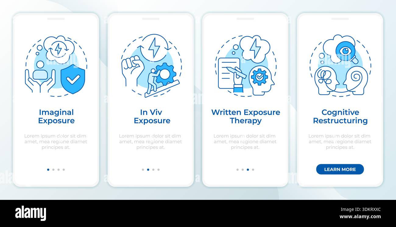 Trauma focused therapy blue onboarding mobile app screen Stock Vector