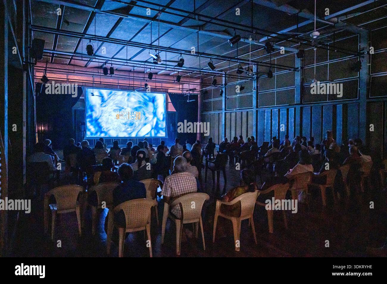 AUROVILLE, INDIA - January 2026 - 9th Auroville Film Festival. Sceening in Cripa Theatre Stock Photo