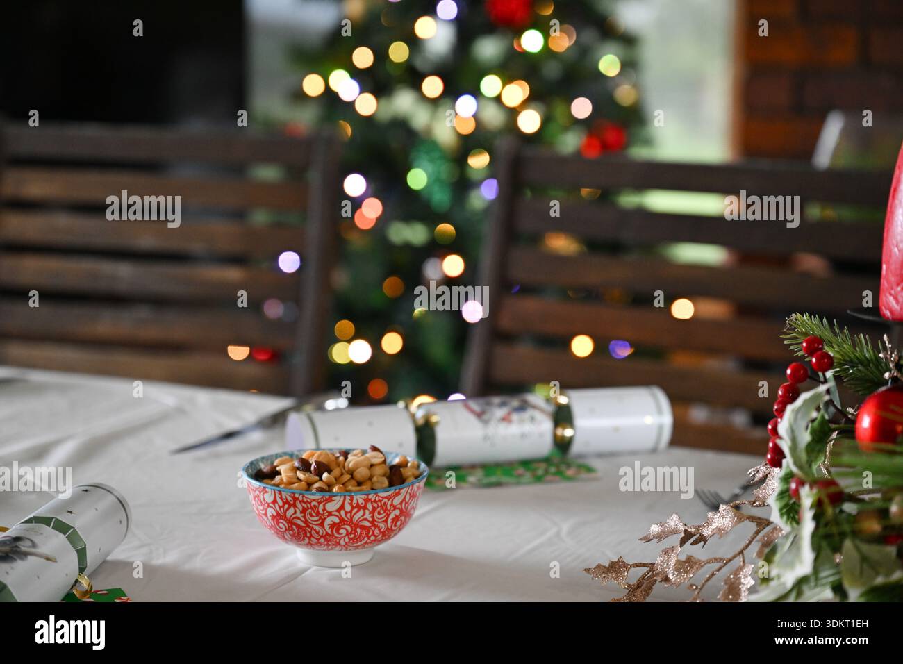 Christmas lunch, festive decoration table food, authentic family home holiday Stock Photo