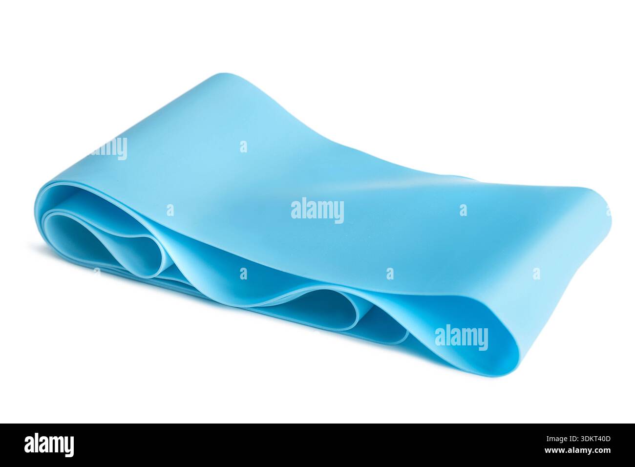 Light blue rolled fitness rubber band isolated on white background Stock Photo