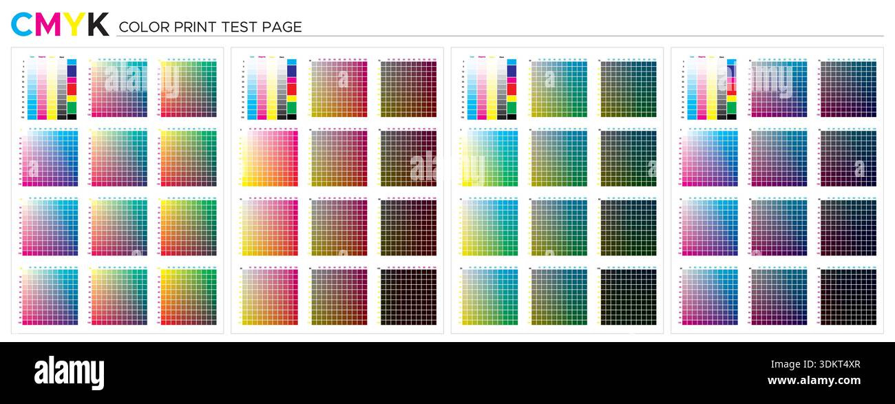 Color chart CMYK. Test page CMYK process printing match. Cyan, magenta ...