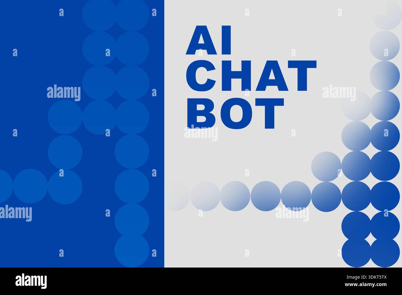 Design layout featuring blue shapes and AI chat bot text on a light background Stock Photo