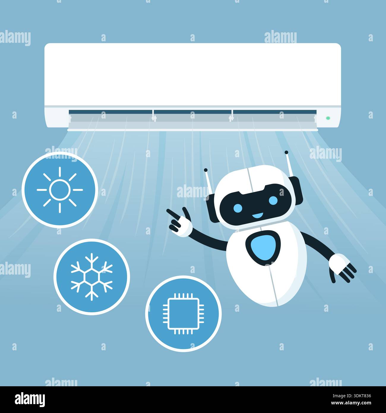 Smart air conditioning system at home: AI robot pointing at the indoor ...