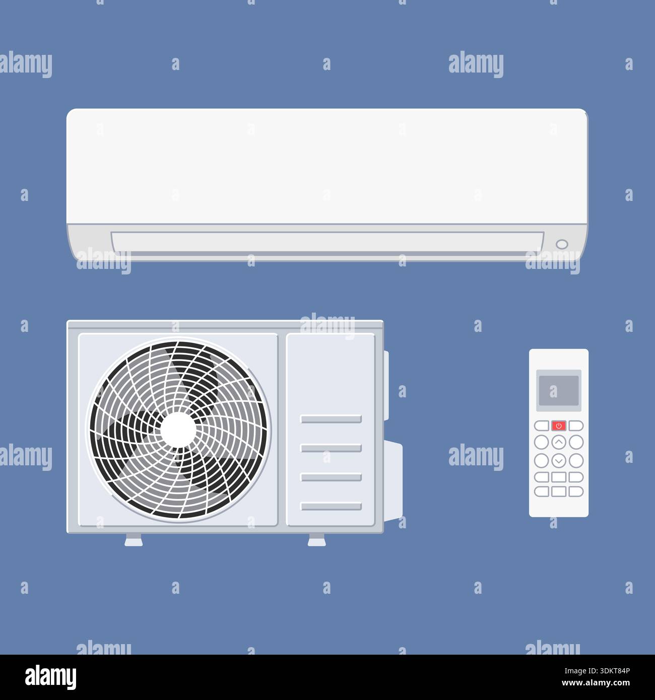AC split system: indoor unit, outdoor unit and remote control Stock Vector