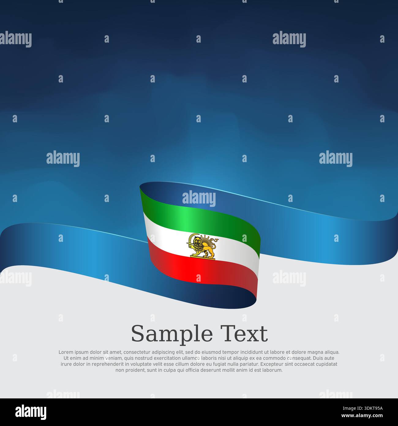 Waving flag of iran lion and sun on blue white background. Iranian protest, revolution, riot. Template for patriotic protest banner poster, flyer card Stock Vector