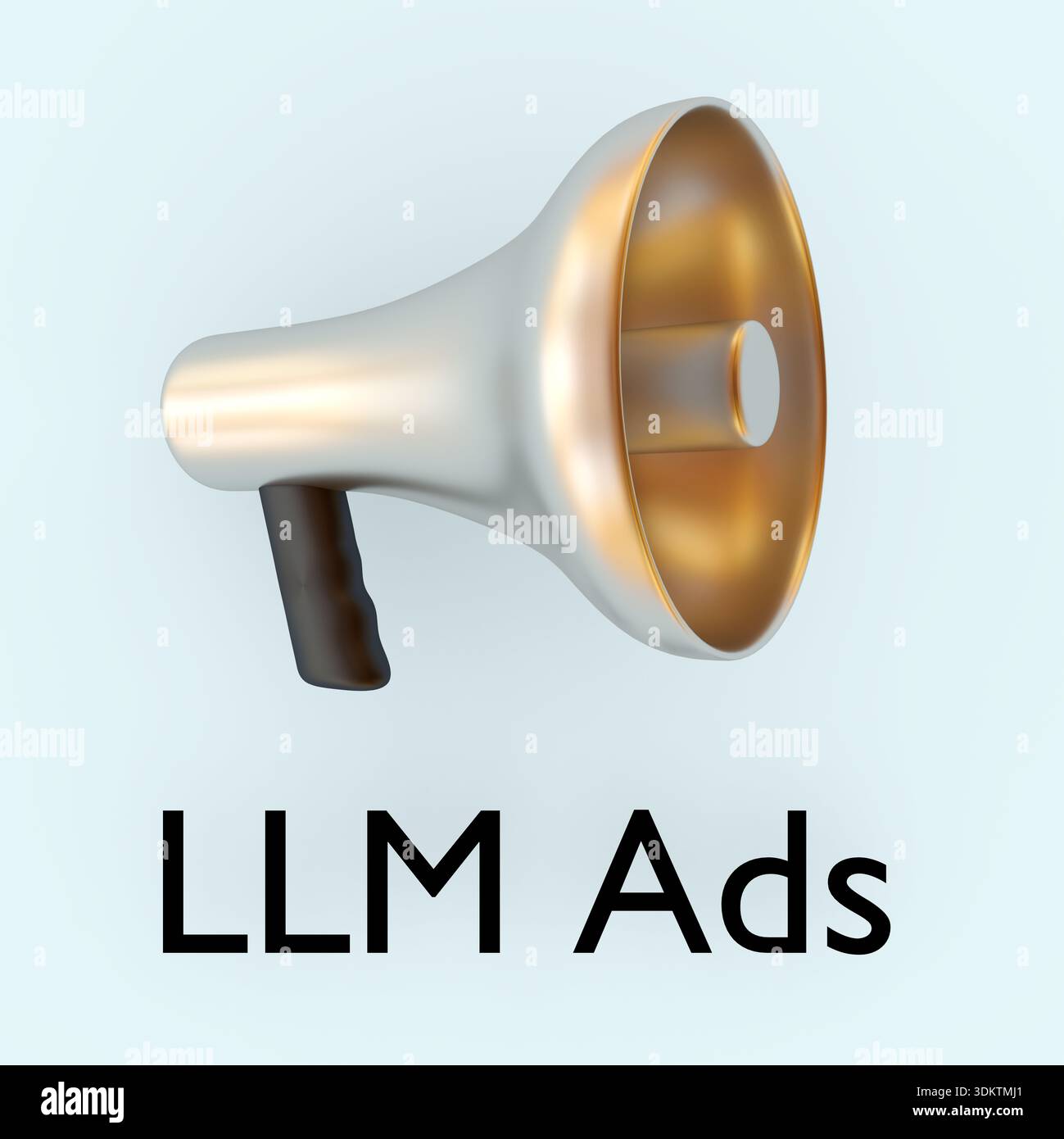 3D illustration of a megaphone titled as LLM Ads Stock Photo