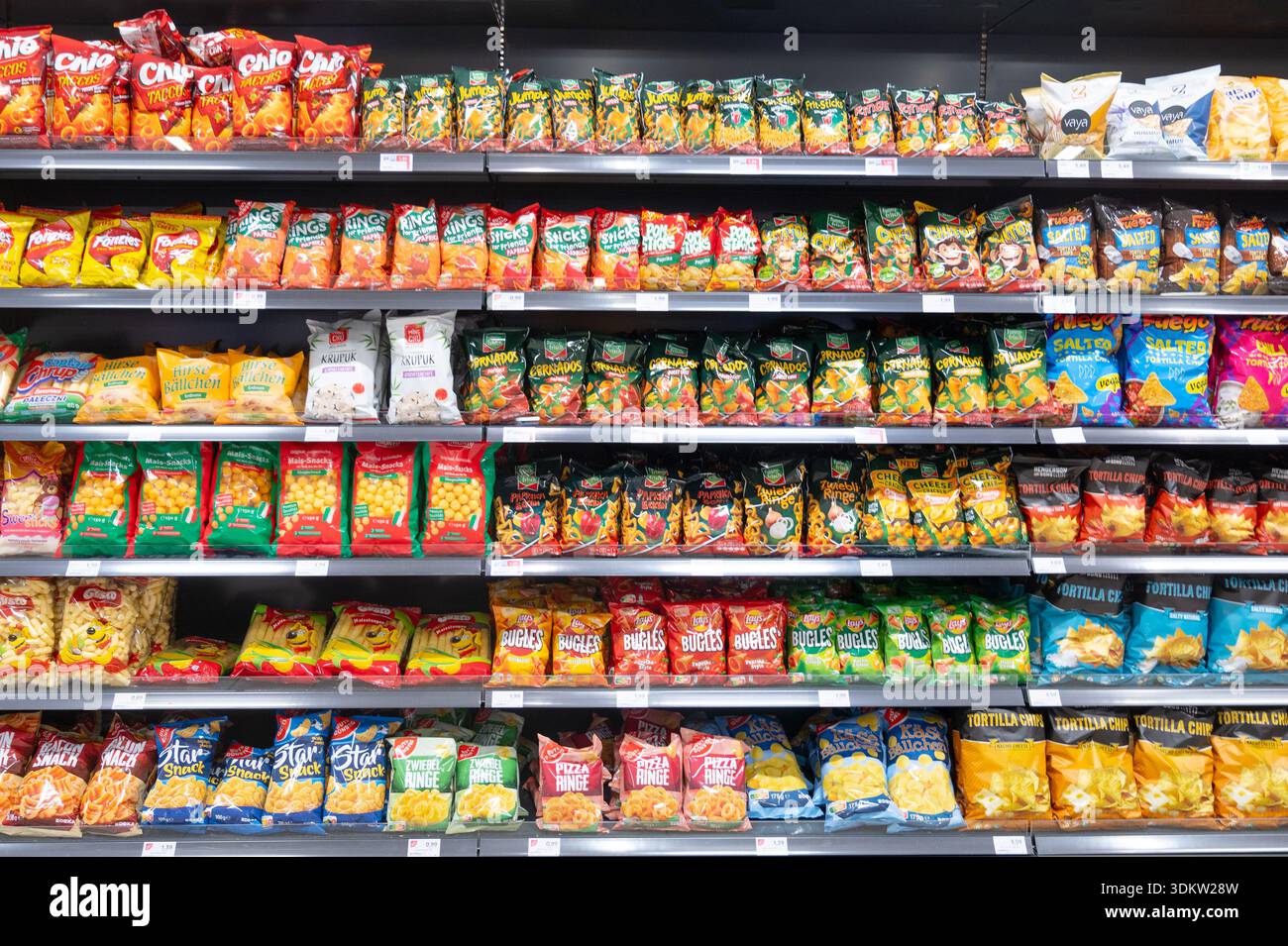 Snacks In Store Snacks, potato or tortilla chips, peanut flips, snack food assortment ...