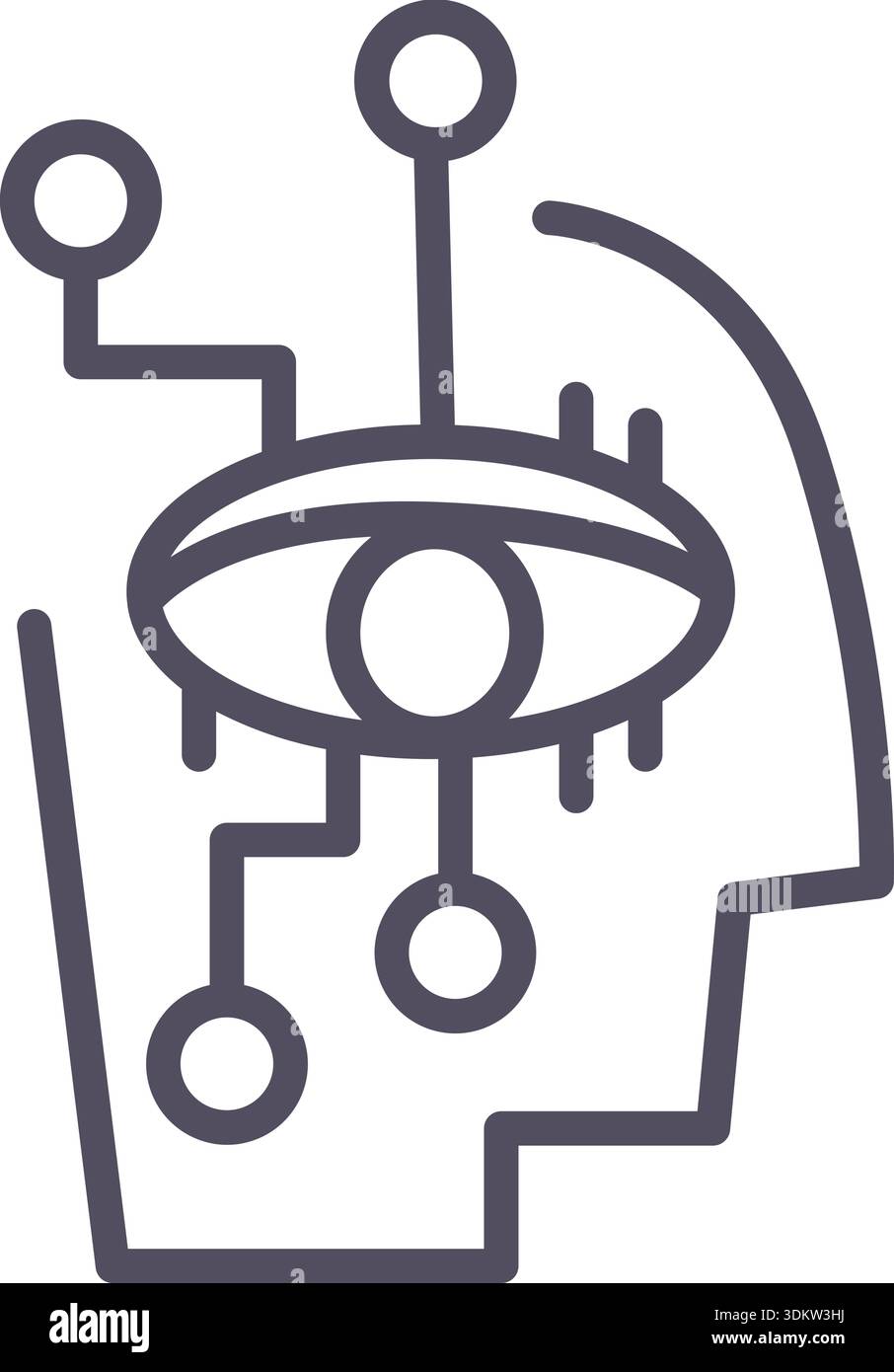 Doodle techno head icon element. Ai interface illustration Stock Vector
