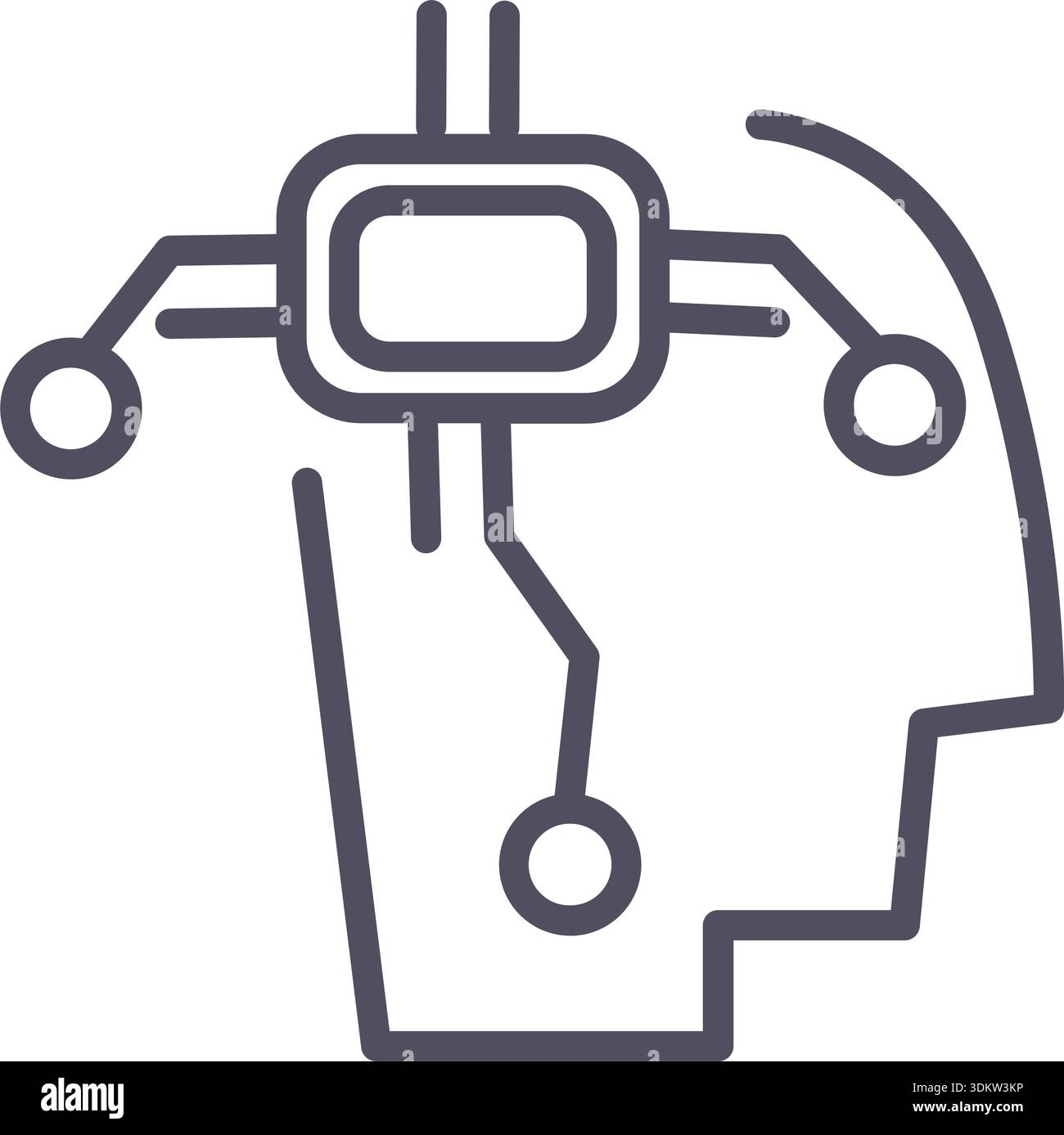 Doodle techno head icon element. Ai interface illustration Stock Vector