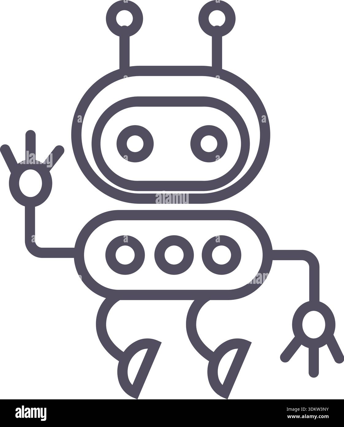Doodle robot and techno heads icon elements. Ai interface retro style illustration Stock Vector