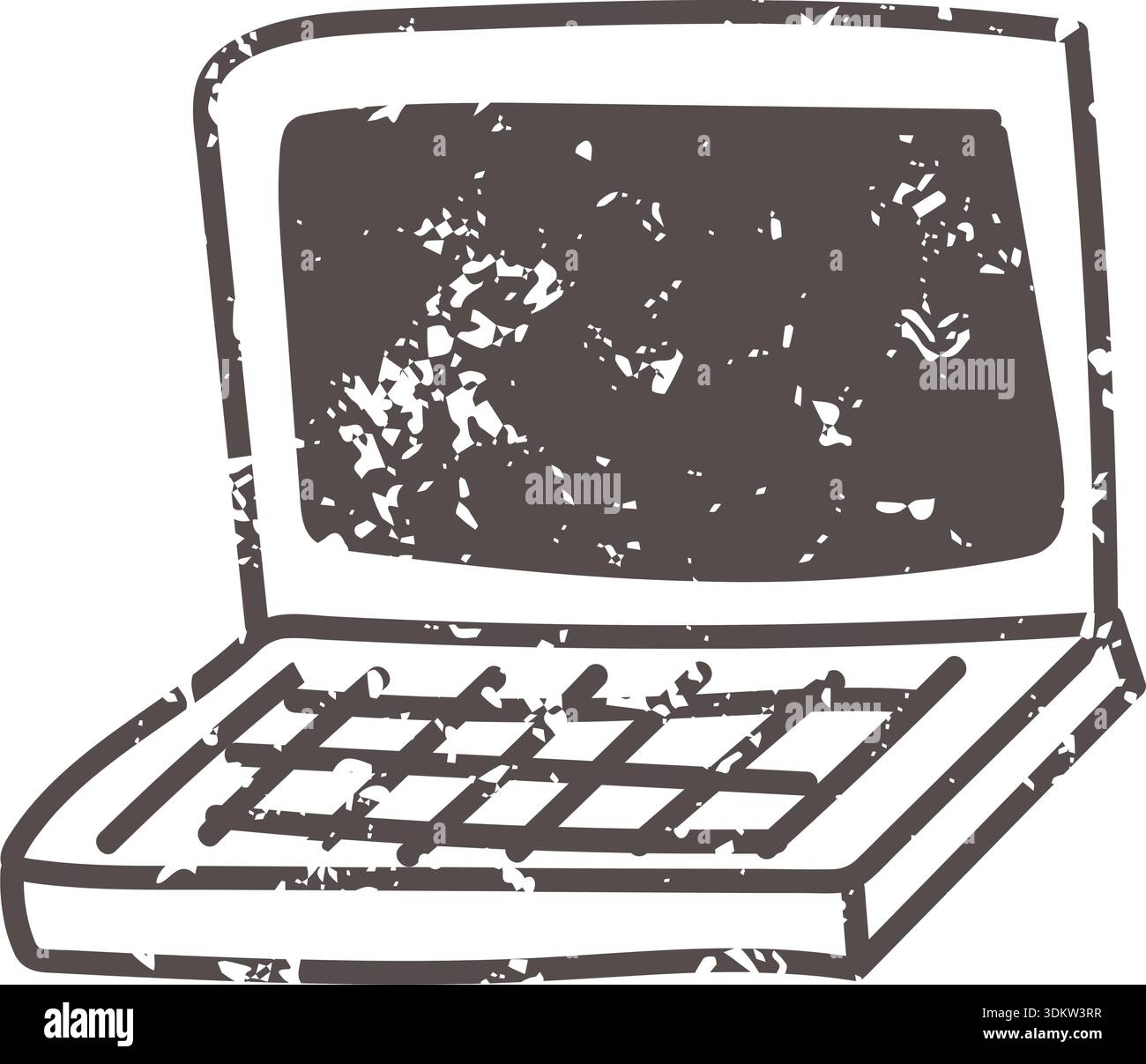 Brown laptop icon element. Ai interface doodle style illustration Stock Vector