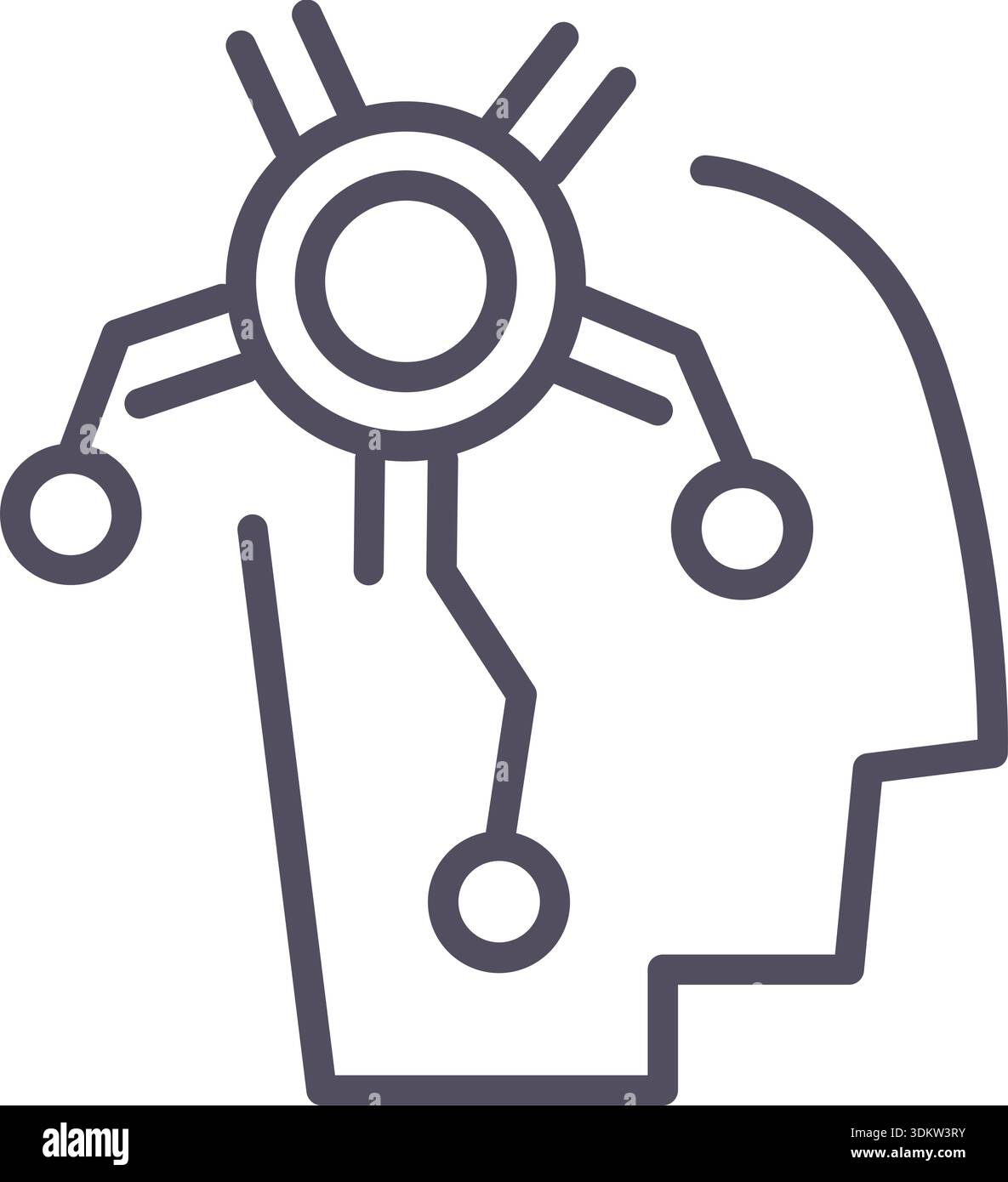 Doodle techno head icon element. Ai interface illustration Stock Vector