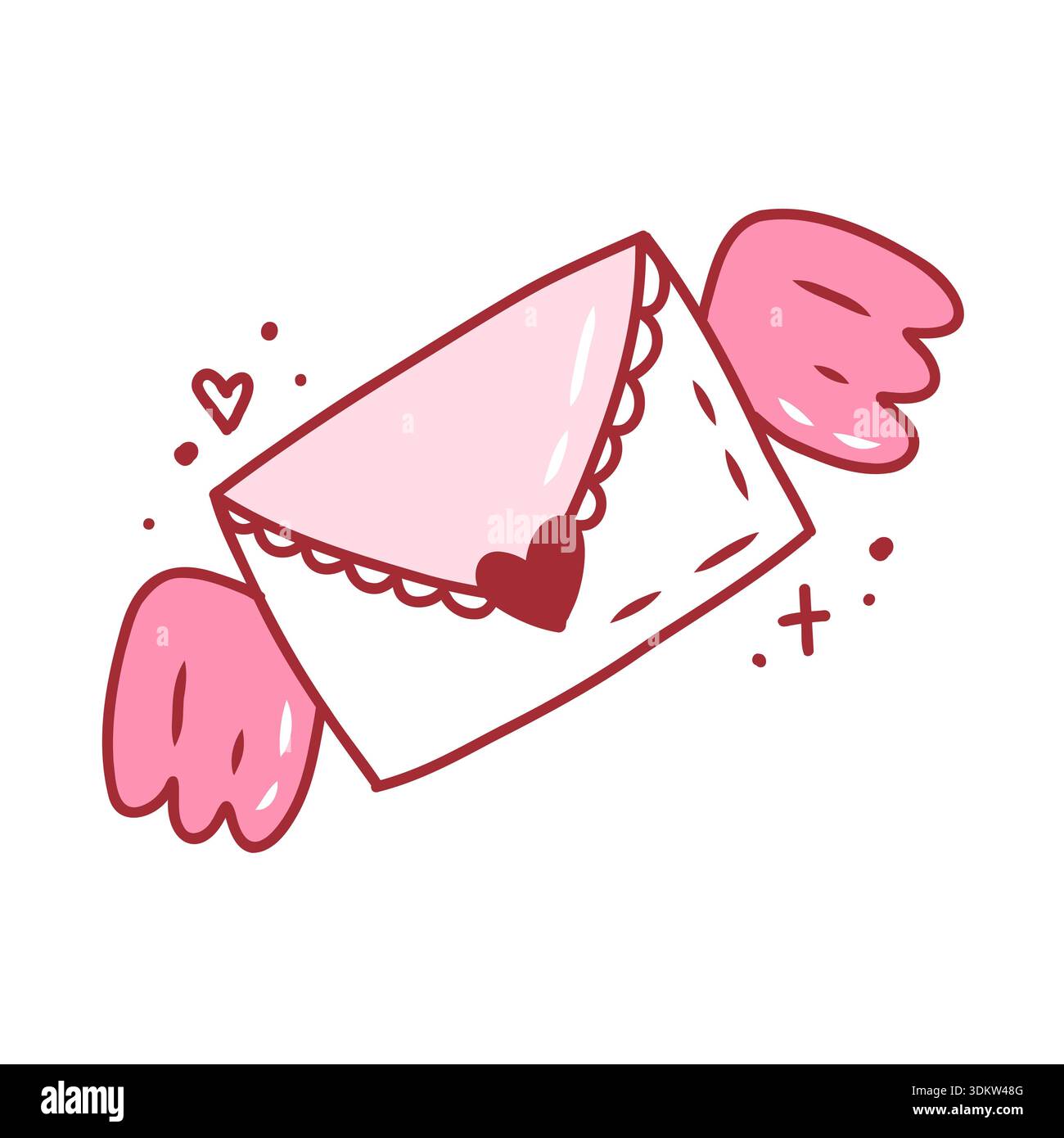 Coquette love letter, envelope with wings, cute hand drawn element. Vector illustration in doodle style Stock Vector