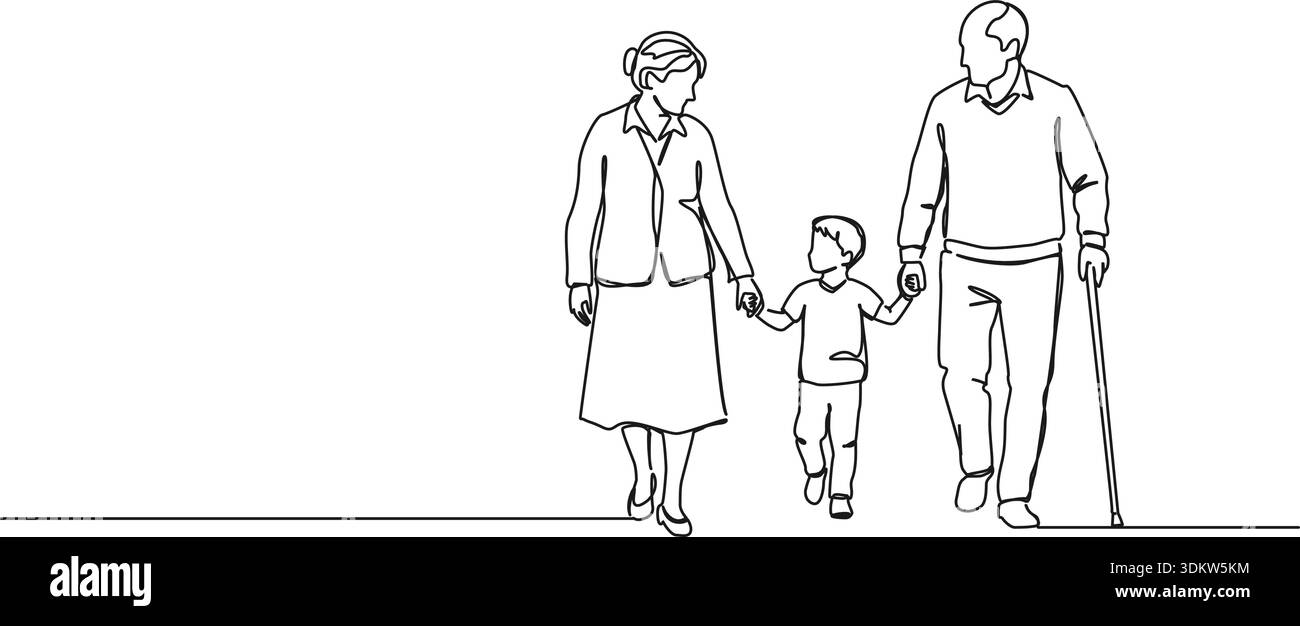 continuous line drawing of senior couple walking hand in hand with ...