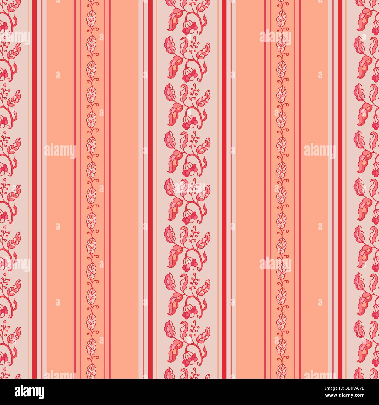 Soft Coral Folk Stripe Border Print Stock Vector