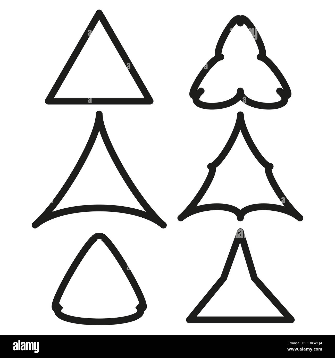 6 six triangles. Abstract Vector shapes. Geometric curve set. Sharp pointed symbols. EPS 10. Stock Vector