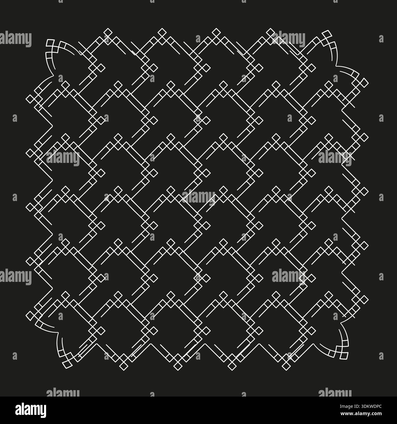 White grid pattern. Black background Vector. Symmetrical lattice symbol. Abstract structural meshwork layout. EPS 10. Stock Vector