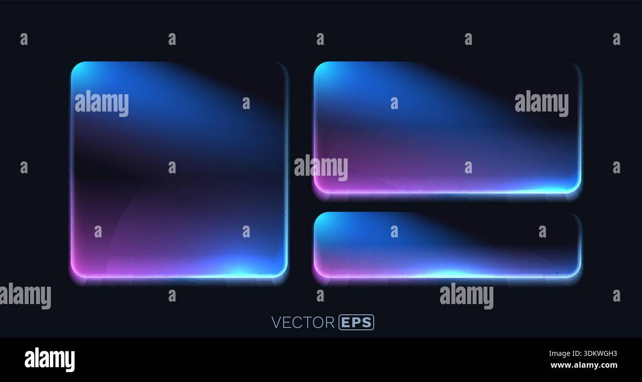 Futuristic neon glow frames with rounded corners. Modern design elements on a dark background, perfect for technology or abstract projects. Vector illustration Stock Vector