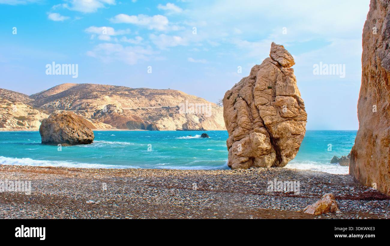 Iconic Aphrodites Rock on the beach Petra tou Romiou. Cyprus Stock ...