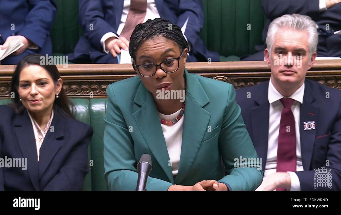 Screen grab of Conservative Party leader Kemi Badenoch speaking in the ...
