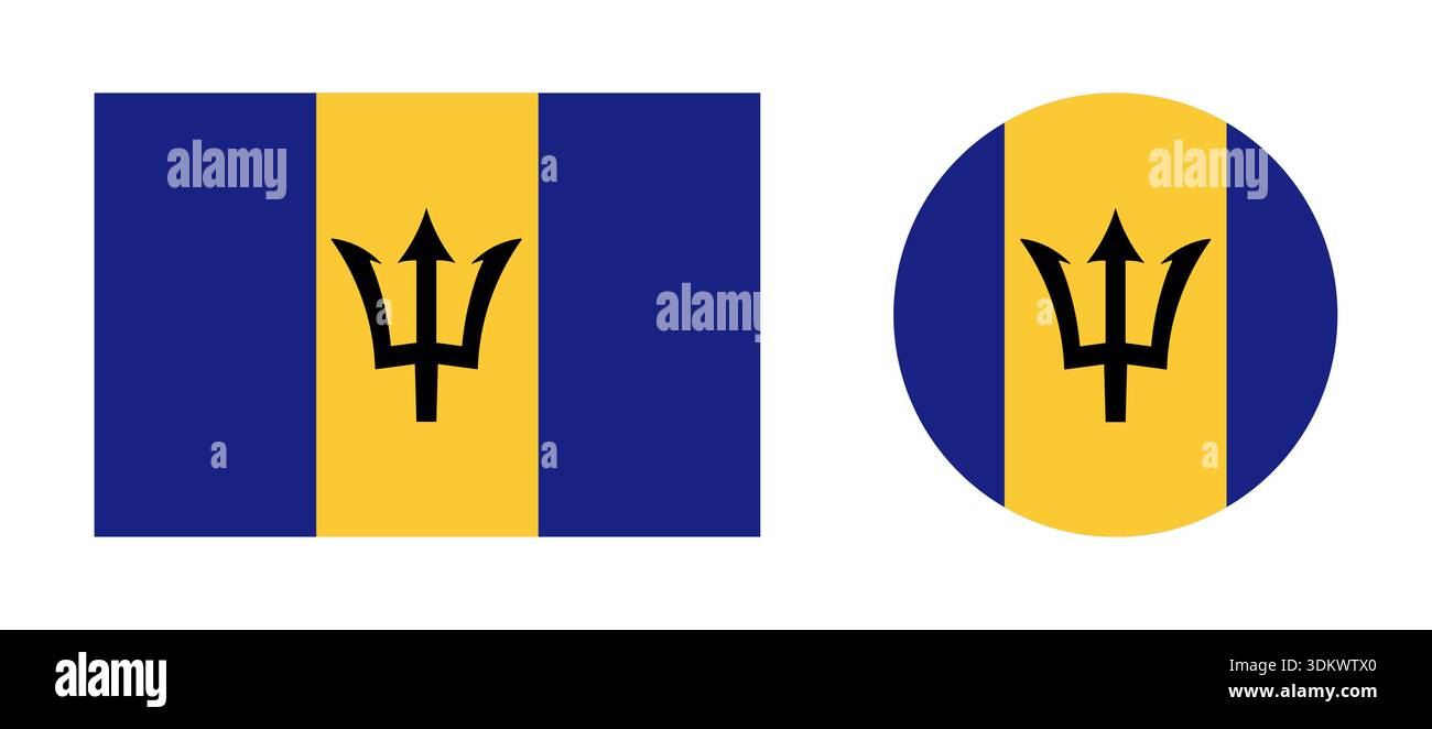 Barbados round, rectangular flags set. Barbados national symbol, icon ...