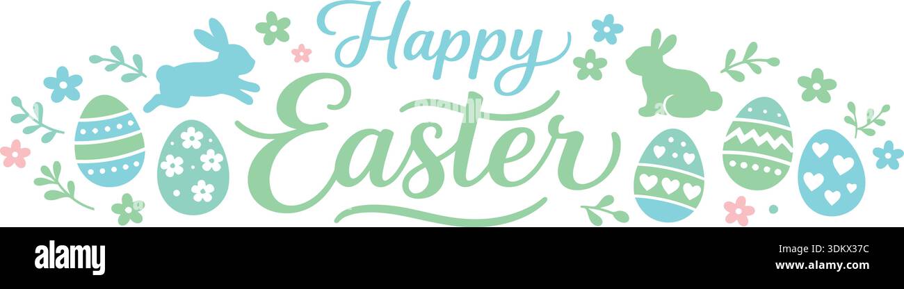Easter banner with easter eggs and rabbit. Spring minimalist vector design.. Stock Vector