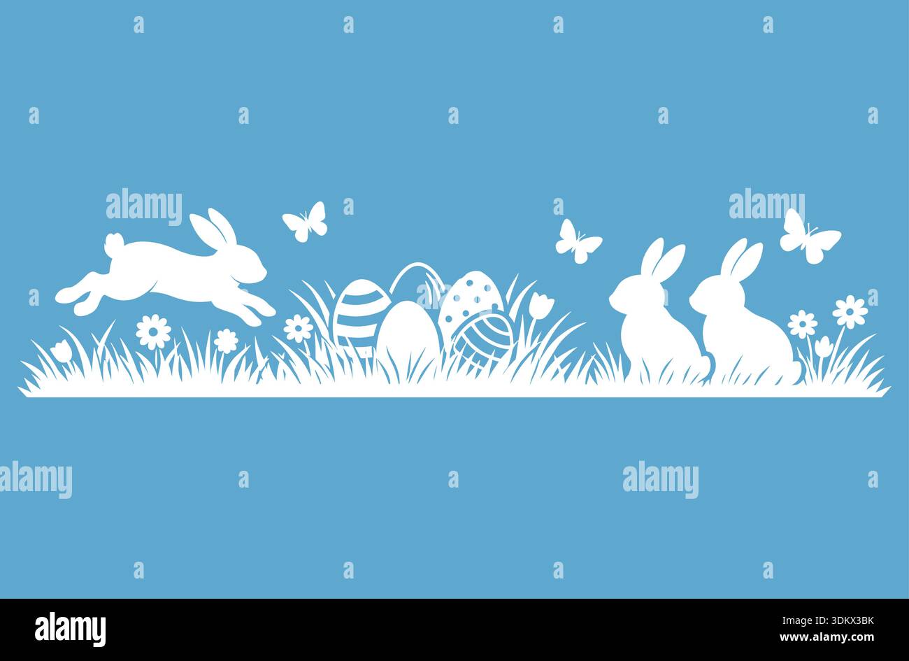 Easter banner with easter eggs and rabbit. Spring minimalist vector design.. Stock Vector
