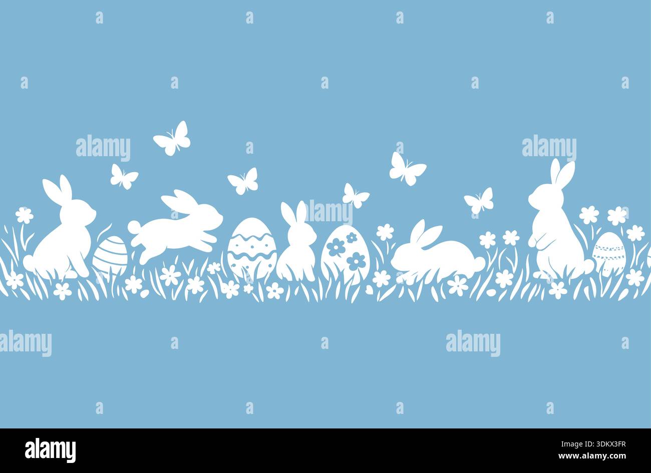 Easter banner with easter eggs and rabbit. Spring minimalist vector design.. Stock Vector