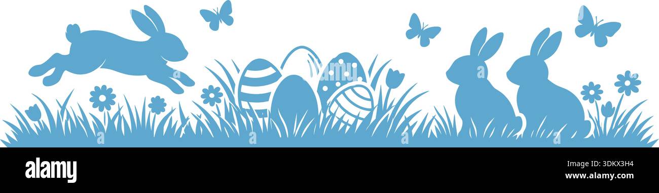 Easter banner with easter eggs and rabbit. Spring minimalist vector design.. Stock Vector