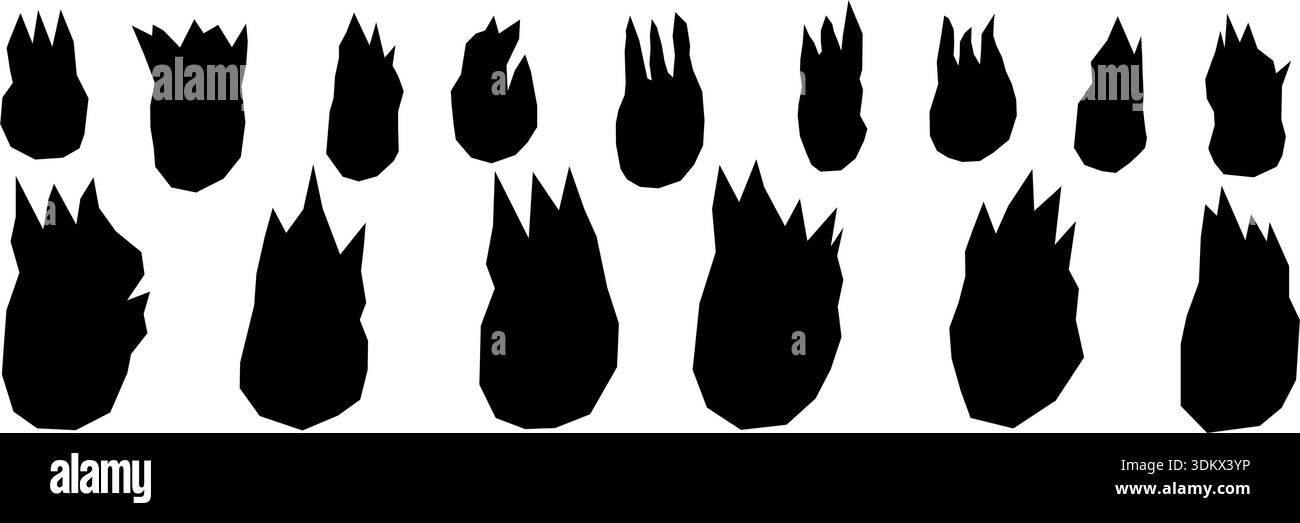 Fire paper cutouts silhouette icons. Doodle scrap linocut flames vector ...