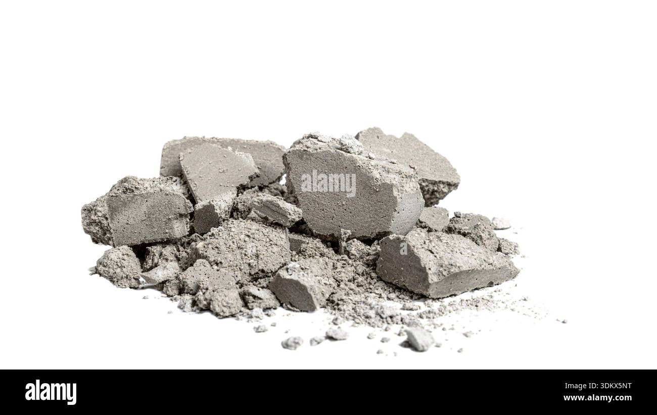 Broken concrete rubble pile against white background Stock Photo