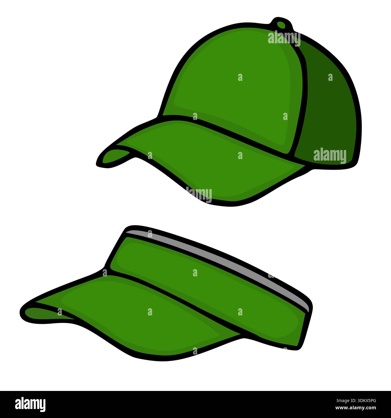 Green baseball cap and visor vector illustration, isolated on white background Stock Vector